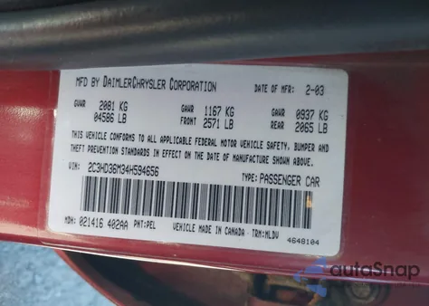 2004 Chrysler Concorde Lxi z USA, uszkodzony, nr VIN 2C3HD36M34H594656